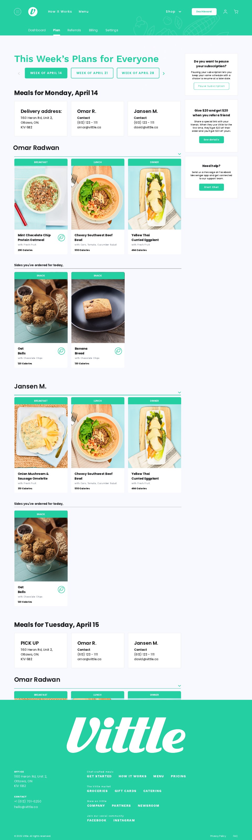 Vittle multi-profile weekly meal overview